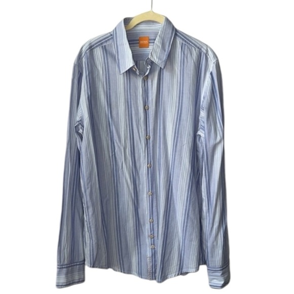Boss Orange Blue Stripe Button Down Top Size L - Picture 1 of 9
